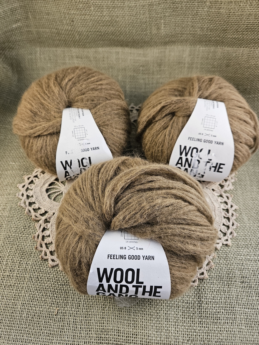 Wool and The Gang Feeling Good Yarn Alpaca Merino Acrylic 3 Skeins Burnt Sugar